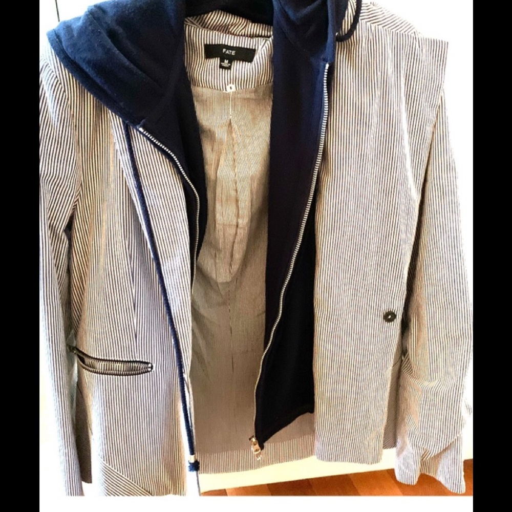 Fate Pinstripe Blazer with Zip-In Hoodie